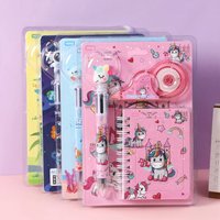 Cartoon six-color ballpoint pen with correction tape, notebook children's stationery set, International Children's Day gift