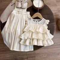 Girls Summer Sets 2026 Children's Casual Lace Suits Teenager Fashion Sleeveless Top+Wide-Leg Pants Pcs Outfits Kids Clothing