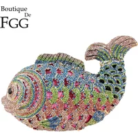 Boutique De FGG Mini Fish Crystal Clutch Purse, Formal Women Pink Evening Bags, Wedding Party Brides Rhinestones Clutch Purses