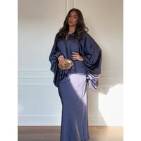 Elegant Satin Long Skirt Set Lace Up V-neck Lantern Sleeve Blouse Long Skirts 2026 Summer Lady 2 Pieces Party Evening Outfits