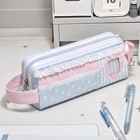 Kawaii Pink Blue Pencil Case Polka Dot Design Large Capacity Pen Bag Pencil Pouch Gift