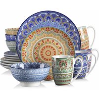 vancasso 16/32/48-PCS Ceremic Plate Porcelain Dinnerware Set Bohemian Mandala Patterned with Dinner Plate,Dessert Plate,Bowl,Mug