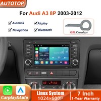 7-calowe bezprzewodowe radio samochodowe z CarPlay i Android Auto, system Linux, do Audi A3 8P 2003-2012, multimedialny odtwarzacz wideo z dotykowym ekranem, obsługą YouTube online, AirPlay, Autolink,