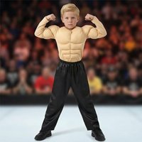 Child Muscle Costume Flesh Tone Foam Chest Top Wrestling Outfit Halloween Dress Up Party Performance Wear for Boys and Girls