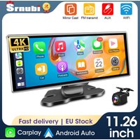 Srnubi 11.26'' Kamera Samochodowa 4K DVR Bezprzewodowy Carplay i Android Auto Nawigacja GPS Rejestrator Wideo Deska Rozdzielcza Podwójny Obiektyw Wifi FM AUX