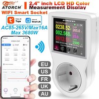 Gniazdko Inteligentne WiFi Tuya AC85-265V 16A Cyfrowy Watomierz Miernik Zużycia Energii Elektrycznej Kwh z Wyłącznikiem Miernik Energii
