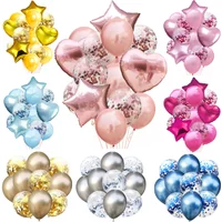 10/14pcs Mix Pink Rose Balloons Heart Star RoseGold Confetti Blue Balloon Birthday Party Decorate Balls Wedding Globos