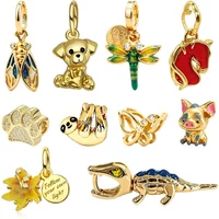 Animal Charms 925 Silver Crocodile Cicada Butterfly Dragonfly Beads Fit Bracelet Bag Keychain Pendant Fashion Jewelry Making