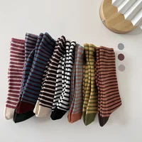 Retro Striped Socks Women Medium Tube Socks Spring and Autumn Cotton Stockings Korean Stockings Japanese Sock Gucci