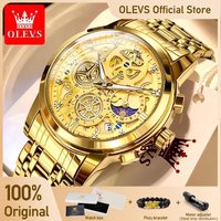 OLEVS 9947 Men's Watches Top Brand Luxury Original Waterproof Quartz Watch for Man Gold Skeleton Style 24 Hour Day Night New