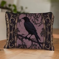 Exquisite Halloween Gothic Cosmetic Pouch Mysterious Black Raven Within Baroque Frame Lightweight & Durable Fashion Accessory