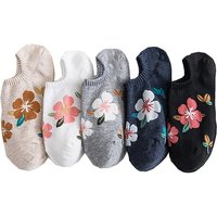 5 Pairs Set Flowers Socks Women Pack Ankle Harajuku Kawaii Cute Skarpetkie Damski Korea Style Floral Invisible No Show
