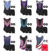 Girls Gymnastics Ballet Leotards Kids Water-drop Back Sleeveless Tank Unitard Tumbling Activewear Outfits