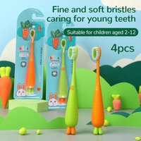 4PCS Children's Toothbrush Cartoon Carrots Standable Toothbrush For Infants And Toddlers Toothbrush For Kids 2-12 Years Old image 4