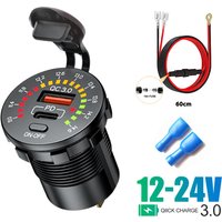 36W Dual USB QC 3.0 Car Charger with LED Voltmeter ON OFF Switch 12/24V Waterproof USB PD Outlet Fast Charge For Car Motorcycle