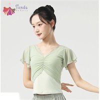 Dance Tops Women Modern Practice Clothes Dancewear Short Sleeved Gauze Pleated T-shirt Solid Color Stage Costume Top New Arrival
