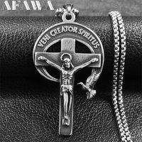 Vintage VENI CREATOR SPIRITUS Crucifix Cross Pendant Necklace Stainless Steel Grunge Male Chain Necklaces Jewelry collar