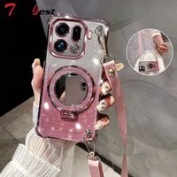 Crossbody Lanyard Plating Mirror Holder Case For OPPO Find X9 X8 Pro X8S Plus X7 Ultra Glitter Shockproof Silicone Case