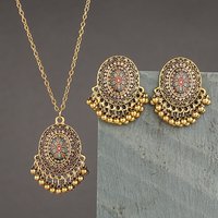 Indian Jewelry Gold Color Earring/Necklace Set Bijoux Women's Flower CZ Wedding Jewelry Hangers Bohemia Jhumka Earrings