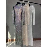 Club Apparel Sexy Rhinestone Dresses Long Sleeve Extra Diamond Dress