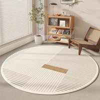 Modern Cream Round Rug with Abstract Black Lines Pattern Minimalist Carpet for Living Room Bedroom Home Decor Non-Slip Floor Mat