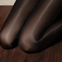 1 item Plus Size Basic Pantyhose, Women's Plus Solid High Rise Smoothing Oil Shiny Skinny Stockings