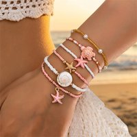 Bohemian Starfish Turtle Shell Beaded Bracelet Set for Women Handmade Multilayer Stacked Bracelets Summer Beach Party Jewelry