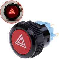 22mm Device Switch Car Button Double Flash Switch Start Button 12V/24V With Light Self-Locking Warning Symbol Button