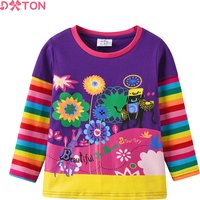 DXTON Kids Rainbow Striped Casual Tops and Tees Girls Floral Print Long Sleeve Autumn Spring T Shirt Kids 100% Cotton Tees