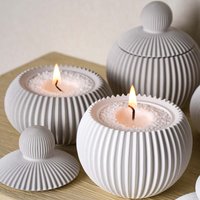 Round Stripes Candle Jar Silicone Mold DIY Succulent Vase Ornament Crafts Making Plaster Resin Jewelry Storage Box Clay Molds