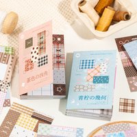 30Pcs "Lime Geometry" PET Stickers, Pastel Plaid & Polka Dot Journal Decals