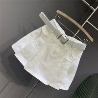 White Denim Half Skirt Women's High Waist Slimming Anti-Light A-Line Pleated Skirt Spring Summer New Style Retro