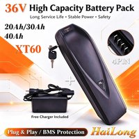 Für Hailong 36V Elektrofahrrad-Lithiumbatterie 20Ah/30Ah/40Ah mit großer Kapazität und BMS-Schutz, XT60-Schnittstelle, abnehmbare Elektrofahrrad-Batterie, inklusive Ladegerät als Geschenk