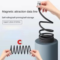 65W Type C Magnetic Self-Storing Fast Charging Cable 1M USB Braided Anti-Tangle Type C Data Cord for iPhone 15 Samsung Huawei