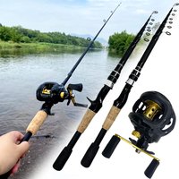 Hard Carbon Spinning Lure Fishing Rod 1.5-2.4M and Baitcasting Reel 7.2:1 High Speed Gear Ratio Combo Travel Surf Fishing Tackle