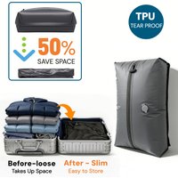 TPU Travel Vacuum Compression Bags, Anti-Tear Waterproof w Hand Pump 5kg, 50% Space Saver Suitcase Luggage Organiser, Airtight