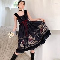 Japanische Gothic Lolita Stil JSK Kleid Mädchen Viktorianischen Retro Nachtigall Rose Sling Kleider Frauen Mesh Patchwork Kawaii Vestidos