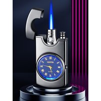Novel Unique flame jet metal butane gas cigar lighters Creative Lighter With Clock premium festival gifts smoking accessories
