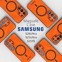 Original Magnetic Leather Case for Samsung Galaxy S25 S24 S26 Ultra S22 S23 Plus Cover Vintage Wireless Charge For Magsafe Shell