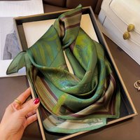 26.77" Green Print Square Scarf Simulated Silk Thin Satin Neck Scarf Elegant Style Professional Decorative Small Scarf For Lady