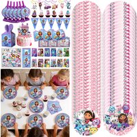 Gabby Dollhouse Birthday Decoration Ballon Gabby Cat Birthday Cups Tablecloth Plates Paper Box Gift Bag Gabby Cake Topper Decor