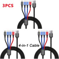 1.2m 1-3PCS 4 In 1 USB Type C Fast Charging Cable For Iphone 15 14 Pro Max 3A Quick Charge Phone Data Line Cord