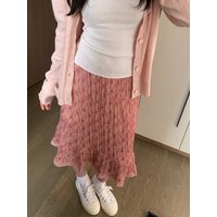 Brandy Girl American Retro Red Floral Pleated Midi Skirt Women's BM Loose Waist Fish Tail Skirt A-Line Silhouette Summer 2026