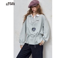 ELFSACK 2025 Autumn New Arrivals Casual Drawstring Waist Lace Collar Patchwork Sweatshirt Streetwear Top For Womanan