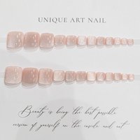 24pcs/box Sparkling Cat Eyes Pink False Nails Press On Toenails Crystal Flash Fake Feet Nails For Women Girls Nail Art Manicure