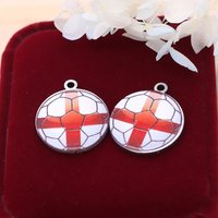 2PCS Stainless Steel Red Cross Flag Pattern Soccer Charms England Football Pendant for DIY Jewelry Making Crafts