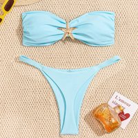 Sexy Bandeau Bikini Set 2026 Women Sky Blue Starfish Ornament Push Up Thong Swimsuit Brazilian Beach Bathing Suit Micro Swimwear