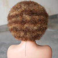 Full Lace Machine Made Afro Kinky Curly Wig Short Bob Natural Looking Brazilian Colored Human Hair Wig Daily Use For Women