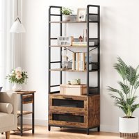 Bookshelf with Drawers Industrial Bookcase with 4 Tiers Open Storage Shelves Rustic Bookshelves Farmhouse Bookshelf for Bedroom,