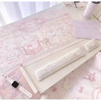 VIKAMA Vintage Lace Cat Rabbit Large Mouse Pad, French Lolita Style Desk Mat with Non-Slip Base, Girls Office Pad